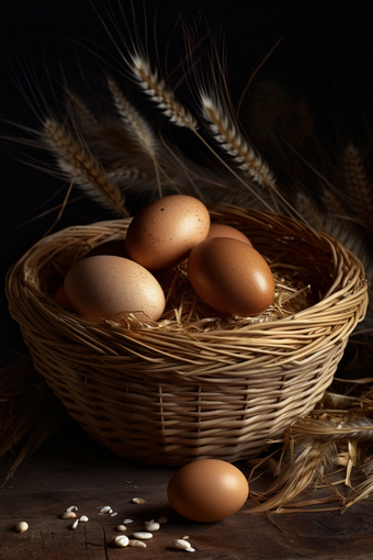 竹筐里的鸡蛋食物营养