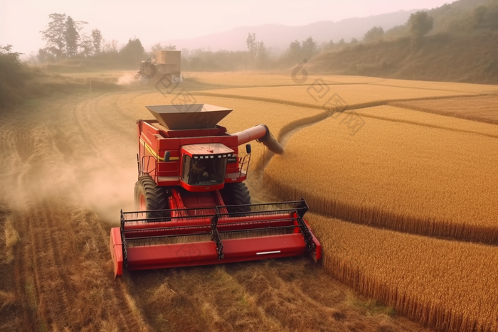 机器收割麦田农业成熟