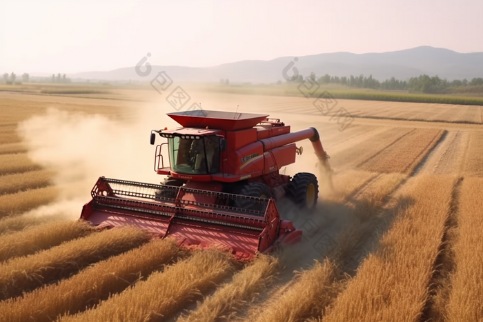 机器收割麦田农业成熟麦子