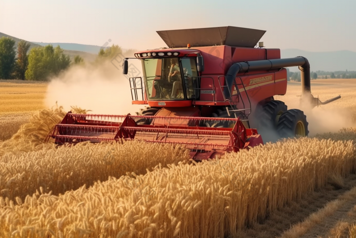 机器收割麦田农业农民