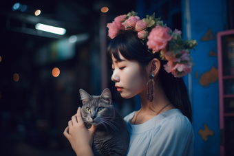 少女与猫咪唯美青春