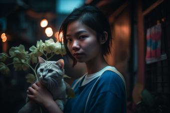 少女与猫咪青春人像摄影