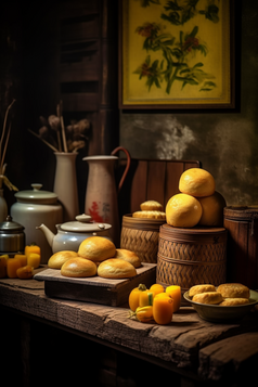 中式家具上的传统糕点摄影图25