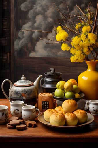 中式家具上的传统糕点花中国风