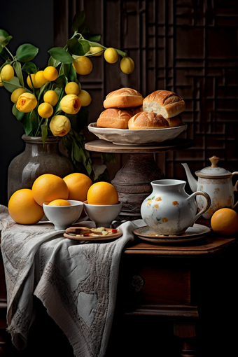 中式家具上的传统糕点中国风木制