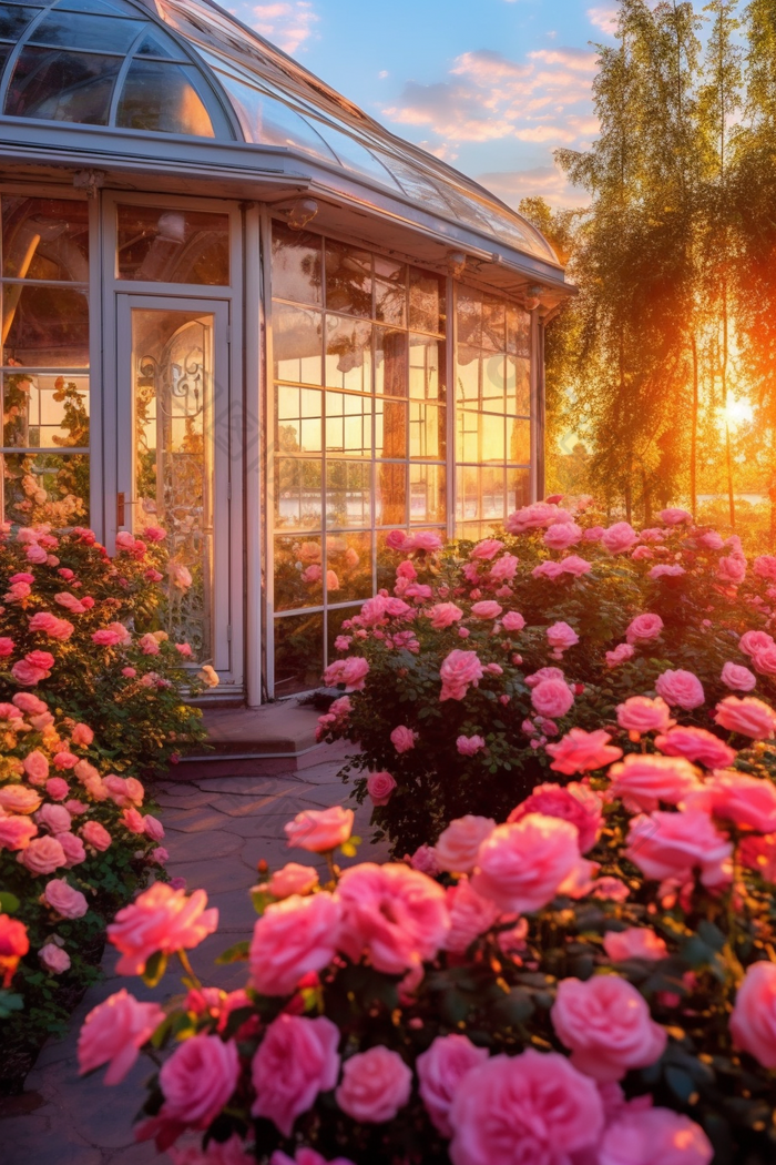 鲜花庭院玫瑰玻璃