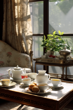 陶瓷茶具暖色调摄影图6