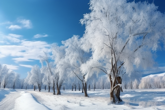 冬天的雪景的树冬季冻结