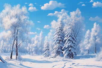 冬天的雪景的树冬季结冰
