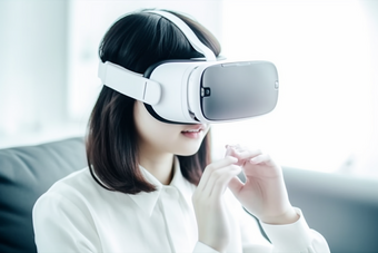 穿戴VR设备体验的人游戏虚拟世界手