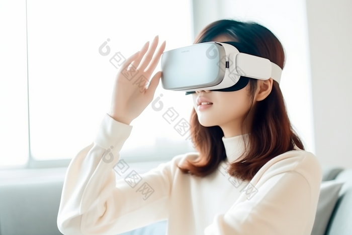 穿戴VR设备体验的人女性控制器