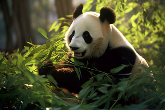 悠闲自在<strong>的</strong>成年<strong>大熊猫</strong>森林叶子
