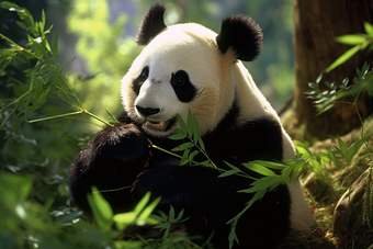 悠闲自在<strong>的</strong>成年<strong>大熊猫</strong>森林竹子