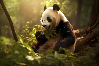 悠闲自在<strong>的</strong>成年<strong>大熊猫</strong>森林咀嚼