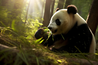 悠闲自在<strong>的</strong>成年<strong>大熊猫</strong>竹子动物