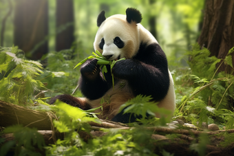 悠闲自在的成年大熊猫咀嚼竹子