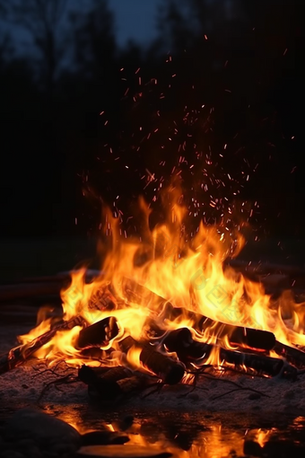户外野营的篝火竖图黑夜木条