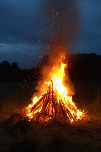 户外野营的篝火竖图黑夜点燃