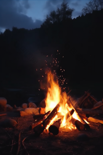 户外野营的篝火竖图黑夜取暖