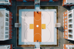 航拍视角的篮球场摄影图6