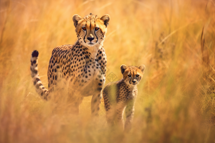 猎豹和幼崽在野外哺乳动物爬行动物