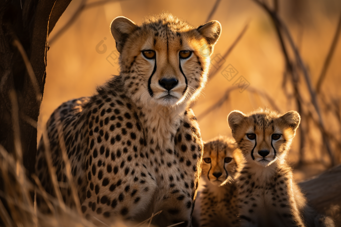 猎豹和幼崽在野外动物世界危险