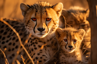 猎豹和幼崽在野外动物世界豹子