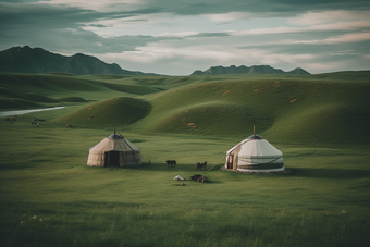 草原上的蒙古包屋子包