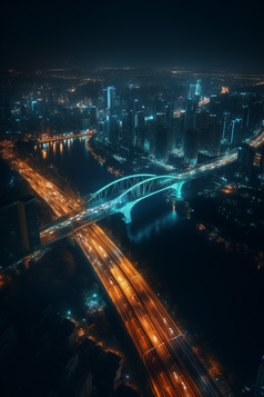 夜晚城市中的跨海大桥摄影图13