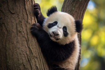 爬树的熊猫吃竹子吃饭