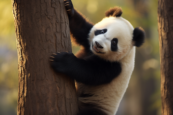 爬树的熊猫吃竹子动物