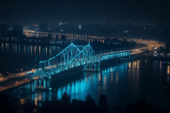 夜晚城市中的跨海大桥横图摄影图14