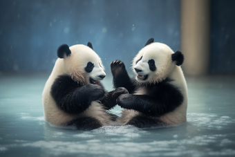 玩耍的熊猫吃竹子竹子