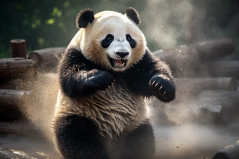 玩耍的熊猫吃竹子竹笋