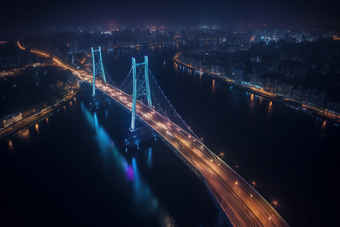 夜晚城市中的跨海大桥<strong>横图</strong>摄影<strong>图</strong>1
