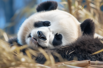 睡觉的熊猫吃竹子竹子