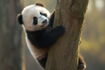 爬树的熊猫吃竹子竹子