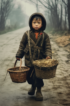 农村买菜的小男孩摄影图11
