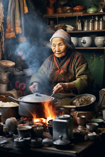 农村做饭的老奶奶老人肖像