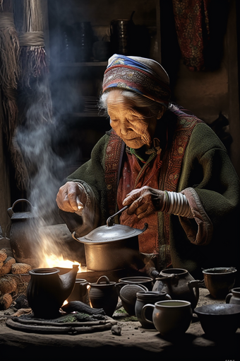 农村做饭的老奶奶肖像父母
