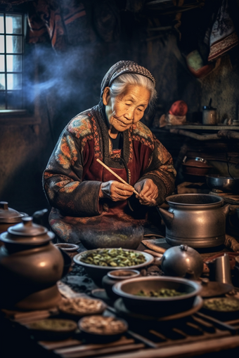农村做饭的老奶奶老人辛苦