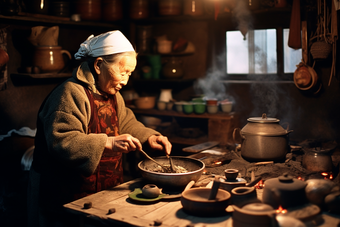 农村做饭的老奶奶老人劳动