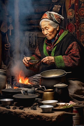 农村做饭的老奶奶长辈父母