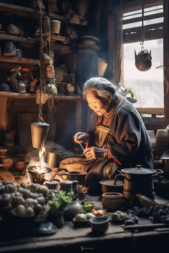 农村做饭的老奶奶长辈注视