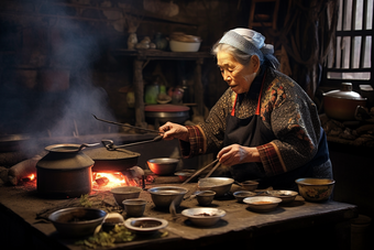 农村做饭的老奶奶老人温柔