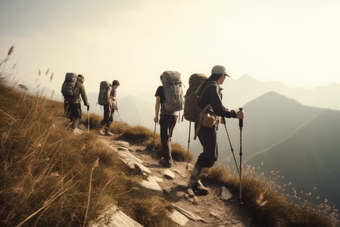 团队登山户外运动锻炼爬山