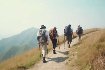 团队登山户外运动专业山顶