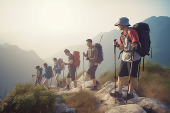 团队登山户外运动锻炼背包客