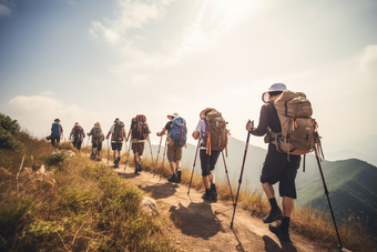 团队登山户外运动背包活动