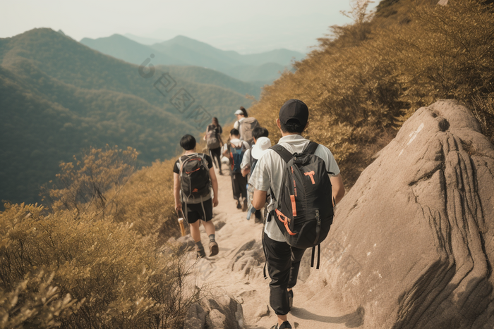 团队登山户外运动活动爬山